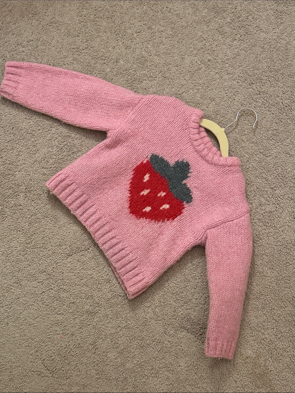 Zara Pink Knit Sweater with Red Strawberry Motif